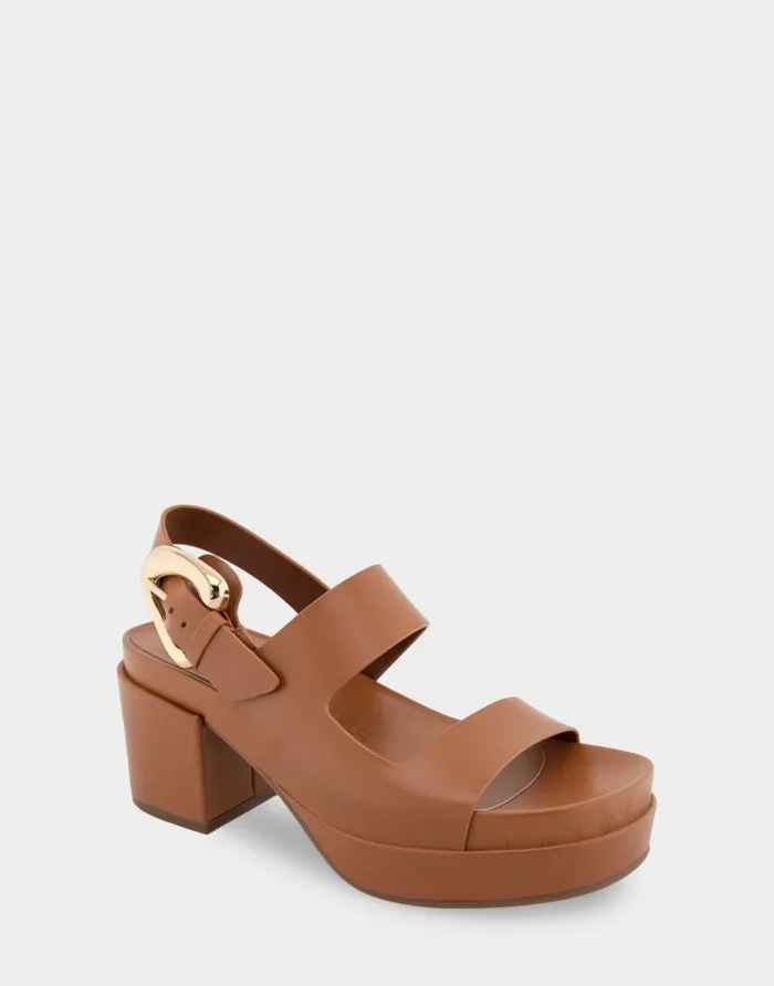 Aerosoles Comfortable Women039s Asymmetrical Molded Footbed Platform Sandal In Tan Leather Tan Leather Women Clogs and Mules