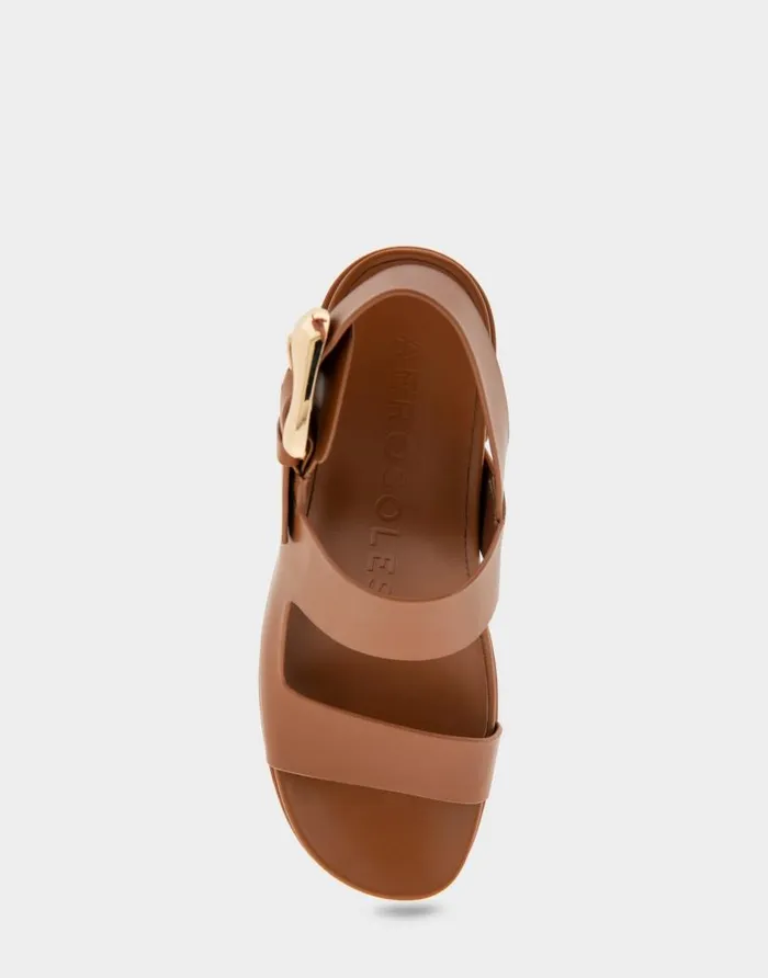 Aerosoles Comfortable Women039s Asymmetrical Molded Footbed Platform Sandal In Tan Leather Tan Leather Women Clogs and Mules