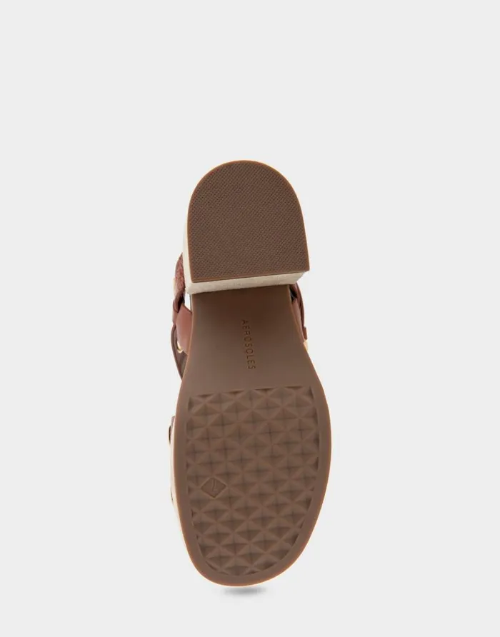 Aerosoles Comfortable Women039s Asymmetrical Molded Footbed Platform Sandal In Tan Leather Tan Leather Women Clogs and Mules