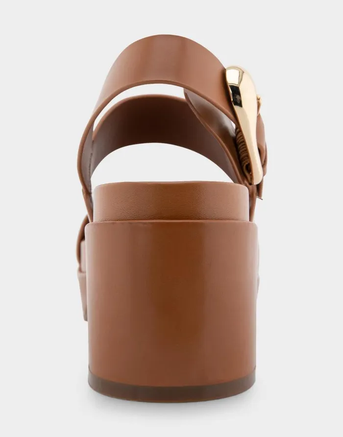 Aerosoles Comfortable Women039s Asymmetrical Molded Footbed Platform Sandal In Tan Leather Tan Leather Women Clogs and Mules