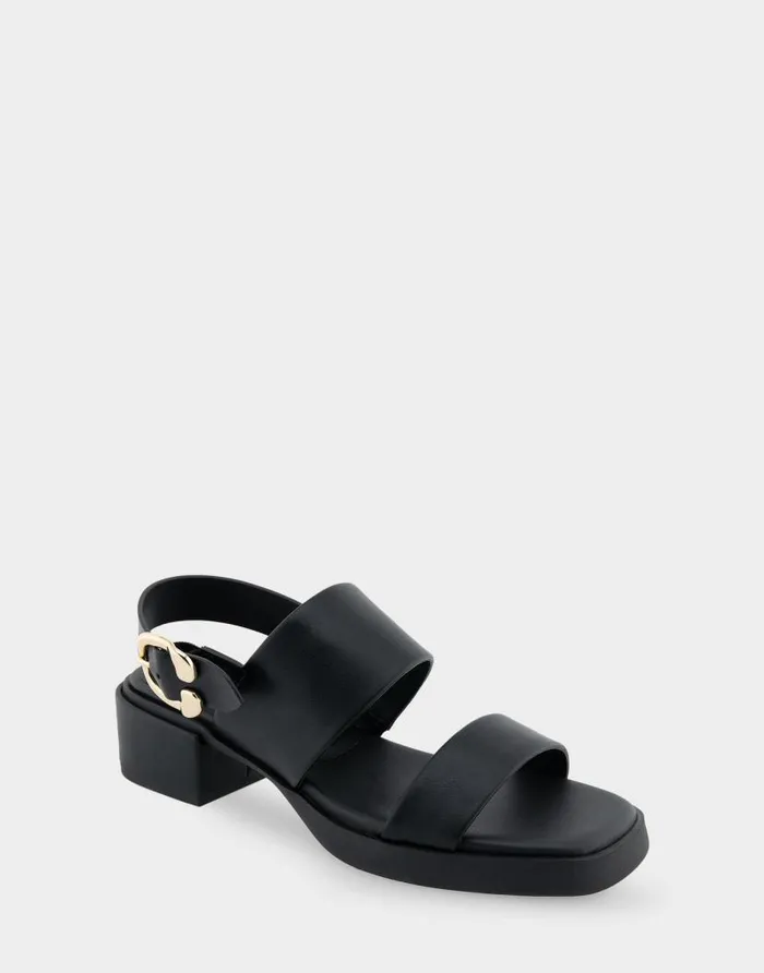 Aerosoles Comfortable Women039s Banded Back Strap Low Block Heel Sandal In Black Faux Leather Black Faux Leather Women Wide Width Sandals