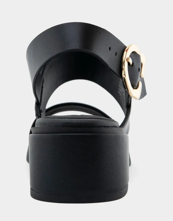 Aerosoles Comfortable Women039s Banded Back Strap Low Block Heel Sandal In Black Faux Leather Black Faux Leather Women Wide Width Sandals