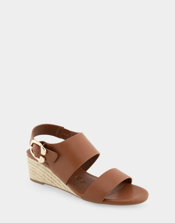 Aerosoles Comfortable Women039s Buckle Back Mid Wedge Sandal In Tan Faux Leather Tan Faux Leather Women Dress