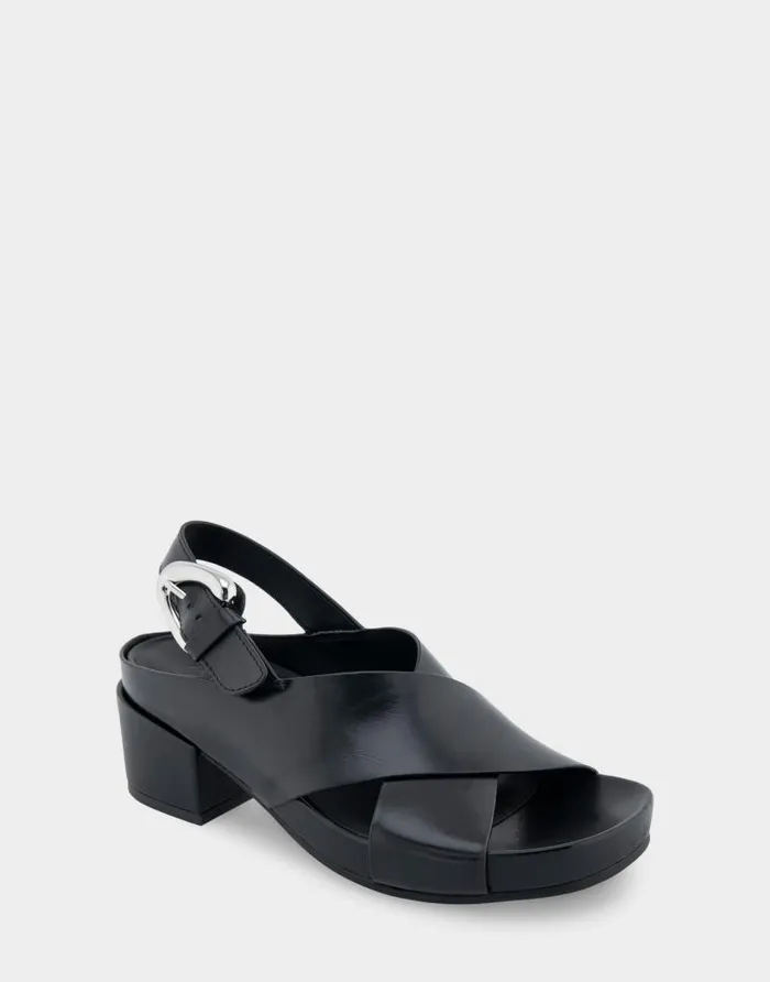 Aerosoles Comfortable Women039s Crisscross Molded Footbed Block Heel Sandal In Black Leather Black Leather Women Clogs and Mules