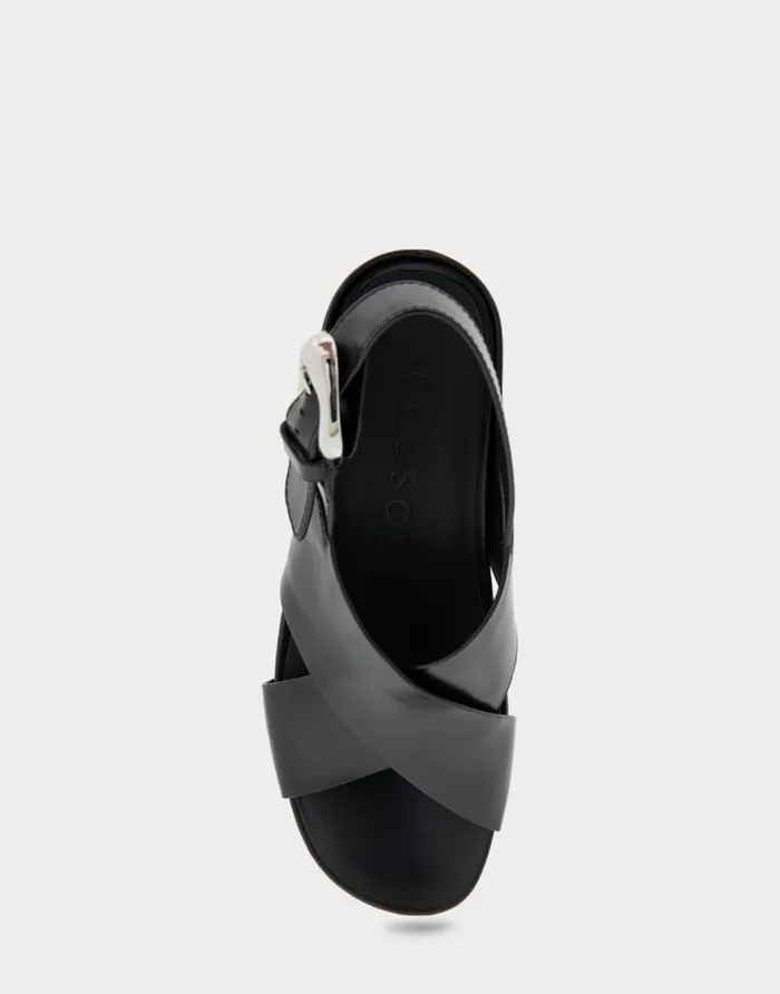 Aerosoles Comfortable Women039s Crisscross Molded Footbed Block Heel Sandal In Black Leather Black Leather Women Clogs and Mules