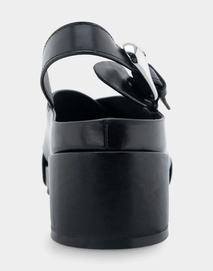 Aerosoles Comfortable Women039s Crisscross Molded Footbed Block Heel Sandal In Black Leather Black Leather Women Clogs and Mules