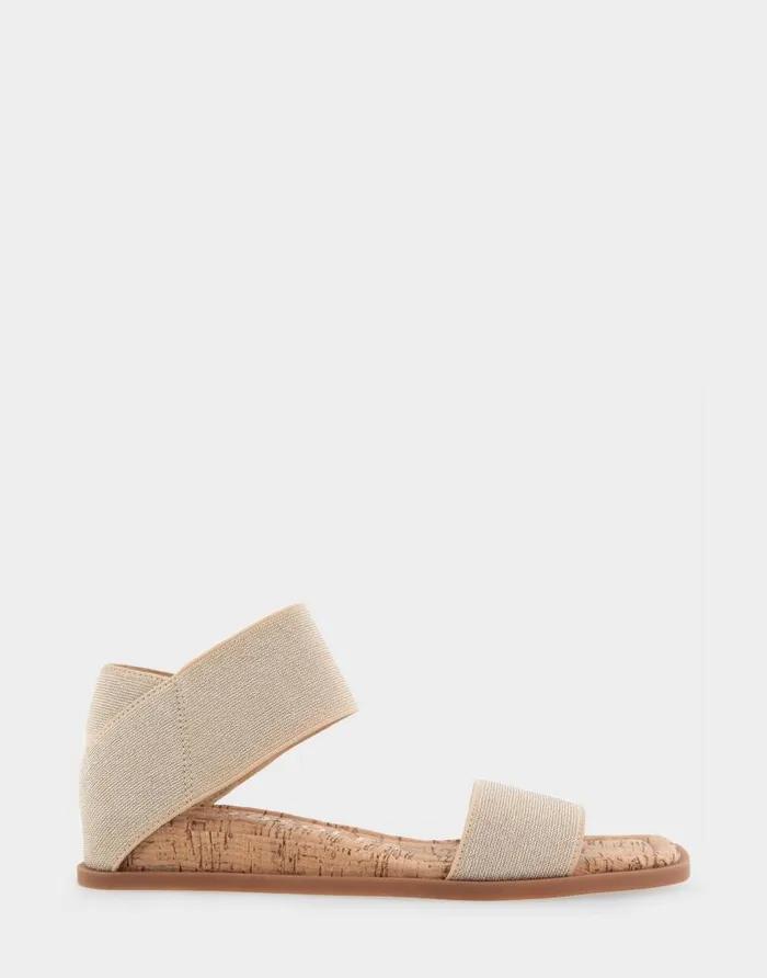 Aerosoles Comfortable Women039s Elastic Banded Mini Wedge Sandal In Soft Gold Elastic Fabric Soft Gold Women Wide Width Sandals