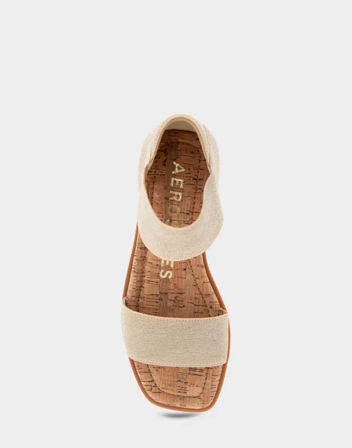 Aerosoles Comfortable Women039s Elastic Banded Mini Wedge Sandal In Soft Gold Elastic Fabric Soft Gold Women Wide Width Sandals