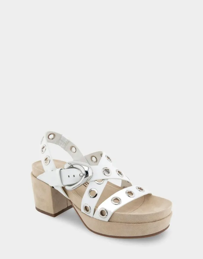Aerosoles Comfortable Women039s Grommeted Strappy Molded Footbed Platform Sandal In White Leather White Leather Women Clogs and Mules