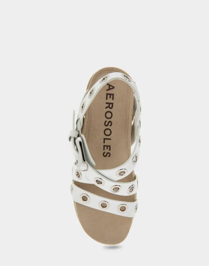 Aerosoles Comfortable Women039s Grommeted Strappy Molded Footbed Platform Sandal In White Leather White Leather Women Clogs and Mules