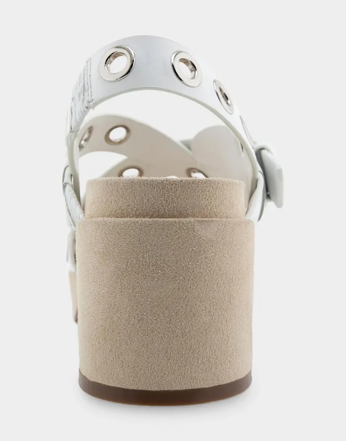 Aerosoles Comfortable Women039s Grommeted Strappy Molded Footbed Platform Sandal In White Leather White Leather Women Clogs and Mules