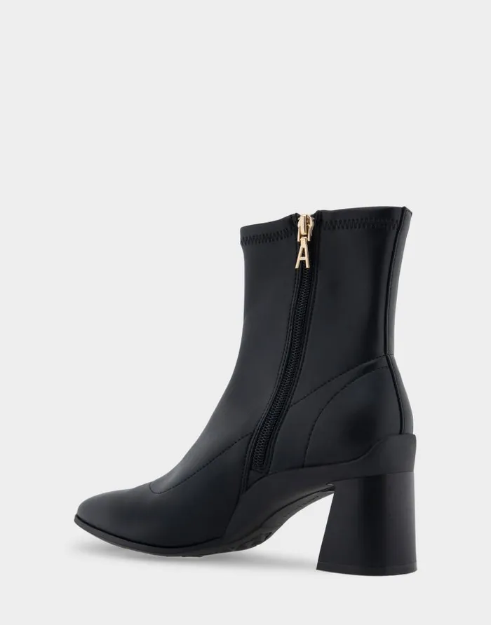 Aerosoles Comfortable Women039s Heeled Ankle Boot In Black Stretch Faux Leather Black Stretch Faux Leather Women Wide Width Boots