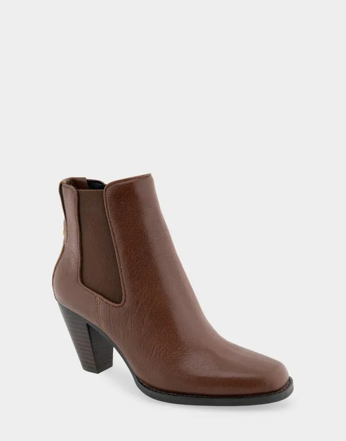 Aerosoles Comfortable Women039s Heeled Ankle Boot In Brown Genuine Leather Mocha Genuine Leather Women Ankle Boots