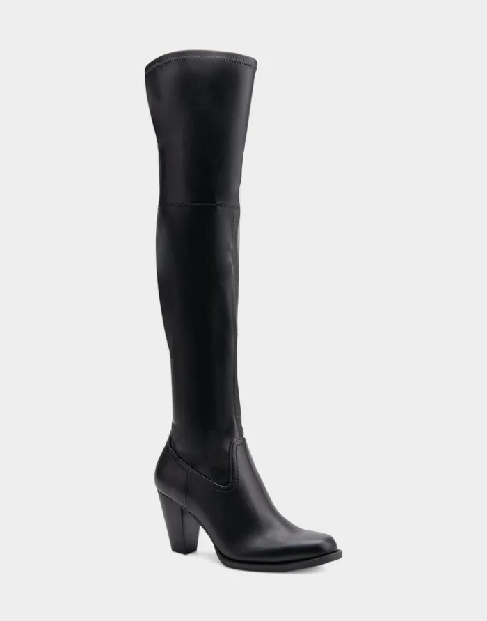 Aerosoles Comfortable Women039s Heeled Over The Knee Boot In Black Faux Leather Black Faux Leather Women Heeled Boots