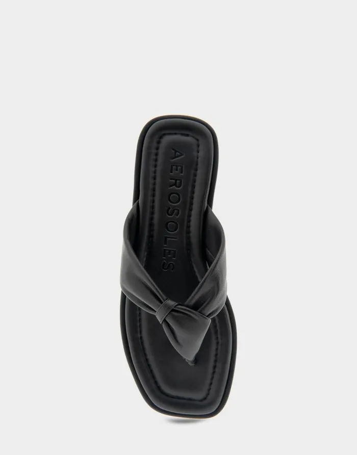 Aerosoles Comfortable Women039s Knotted Thong Sandal In Black Leather Black Leather Women Clogs and Mules