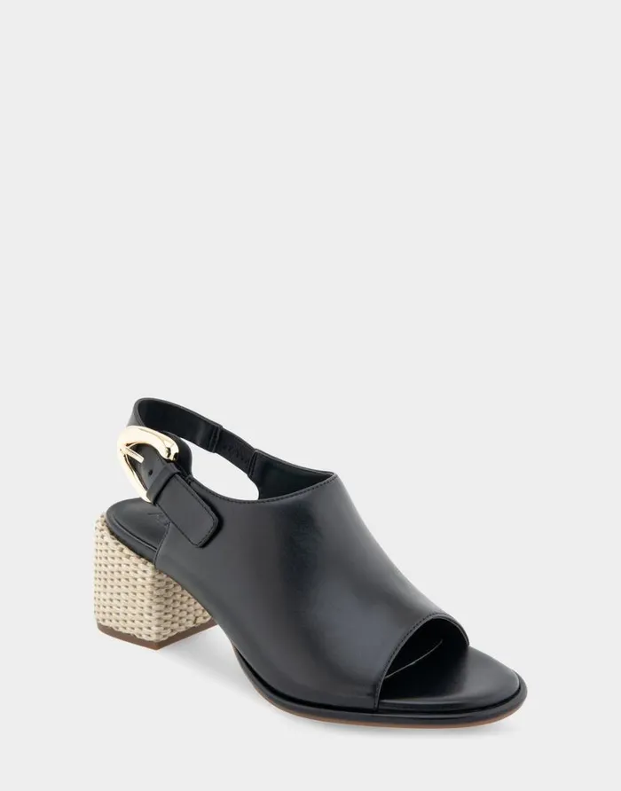 Aerosoles Comfortable Women039s Open Toe Block Heel Shootie In Black Leather Black Leather Women Clogs and Mules