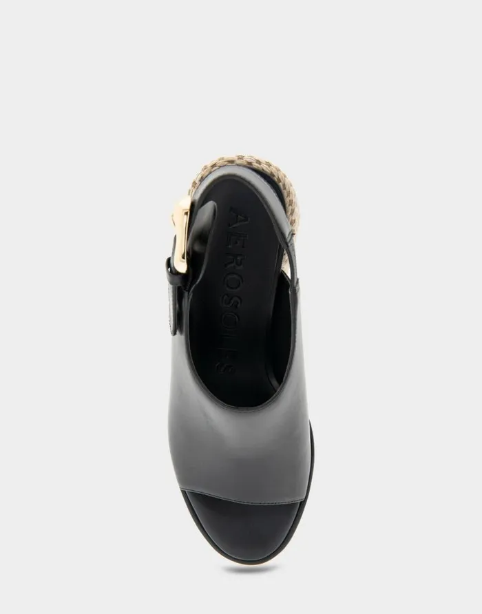 Aerosoles Comfortable Women039s Open Toe Block Heel Shootie In Black Leather Black Leather Women Clogs and Mules