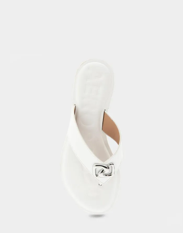 Aerosoles Comfortable Women039s Ornamented Thong Sandal In White Faux Leather White Faux Leather Women Flats