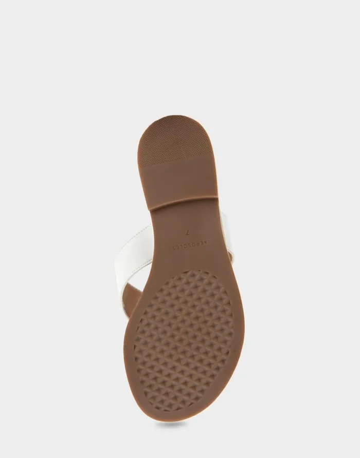 Aerosoles Comfortable Women039s Ornamented Thong Sandal In White Faux Leather White Faux Leather Women Flats