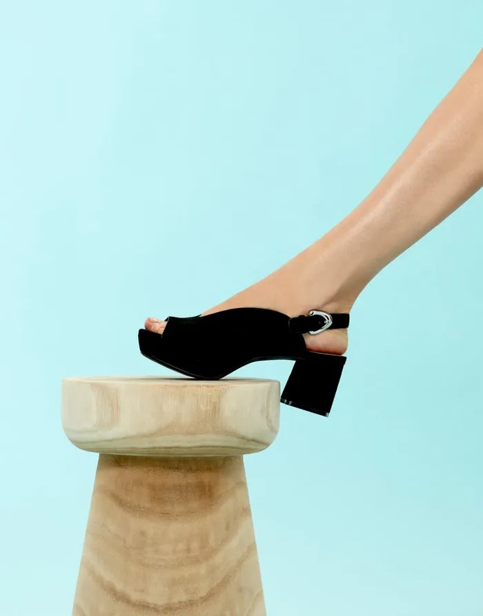 Aerosoles Comfortable Women039s Peep Toe Platform Sandal In Black Suede Black Suede Women Clogs and Mules