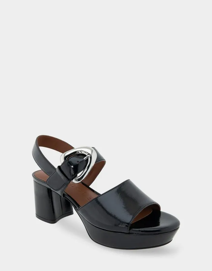 Aerosoles Comfortable Women039s Quarter Strap Platform Sandal In Black Patent Faux Leather Black Patent Faux Leather Women Wide Width Sandals