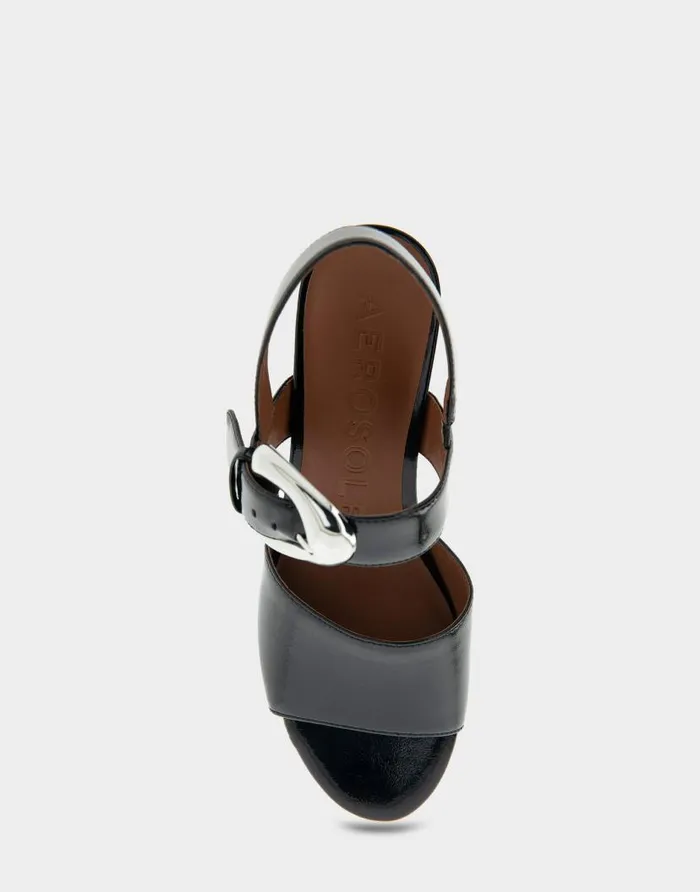 Aerosoles Comfortable Women039s Quarter Strap Platform Sandal In Black Patent Faux Leather Black Patent Faux Leather Women Wide Width Sandals