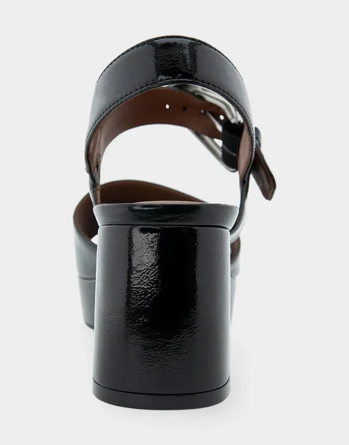 Aerosoles Comfortable Women039s Quarter Strap Platform Sandal In Black Patent Faux Leather Black Patent Faux Leather Women Wide Width Sandals
