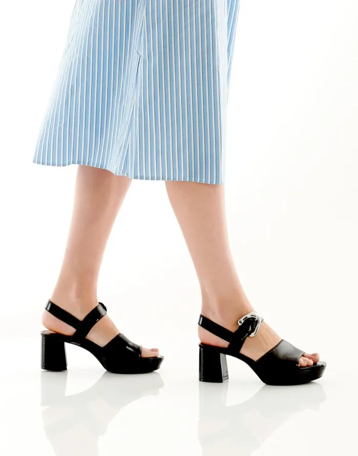 Aerosoles Comfortable Women039s Quarter Strap Platform Sandal In Black Patent Faux Leather Black Patent Faux Leather Women Wide Width Sandals