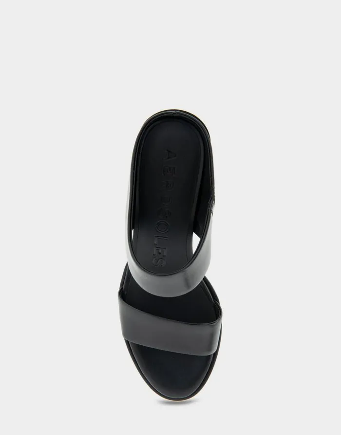 Aerosoles Comfortable Women039s Two Band Block Heel Sandal In Black Leather Black Leather Women Dress
