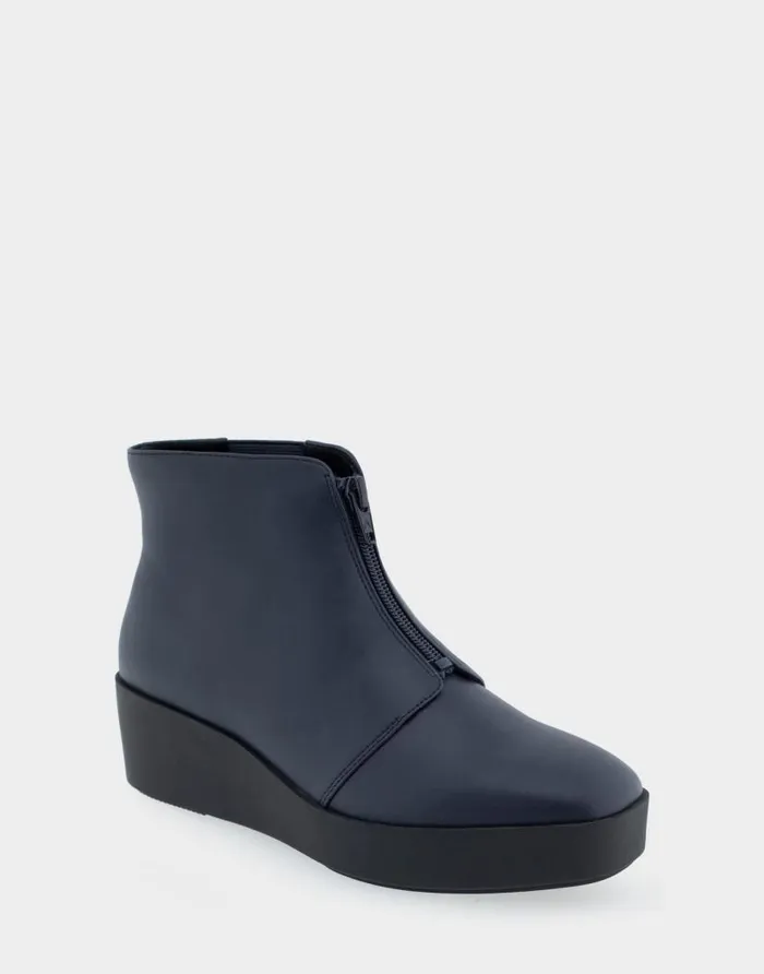 Aerosoles Comfortable Women039s Wedge Heel Ankle Boot In Navy Faux Leather Navy Faux Leather Women Wedges