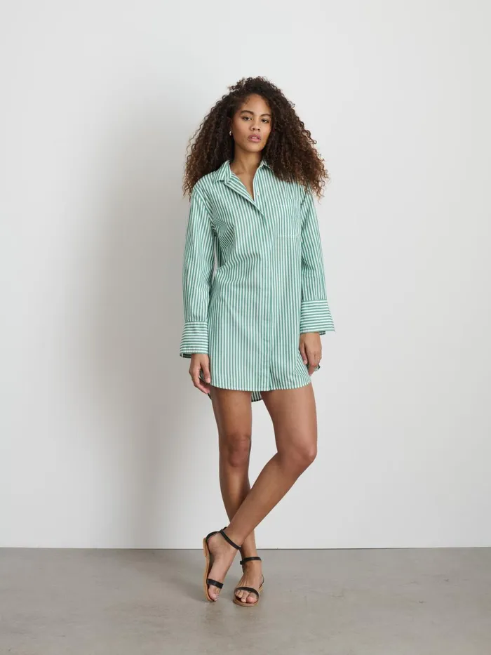 Alex Mill Dresses Skirts Women Belle Shirt Dress In Striped Cotton Poplin Greenwhite
