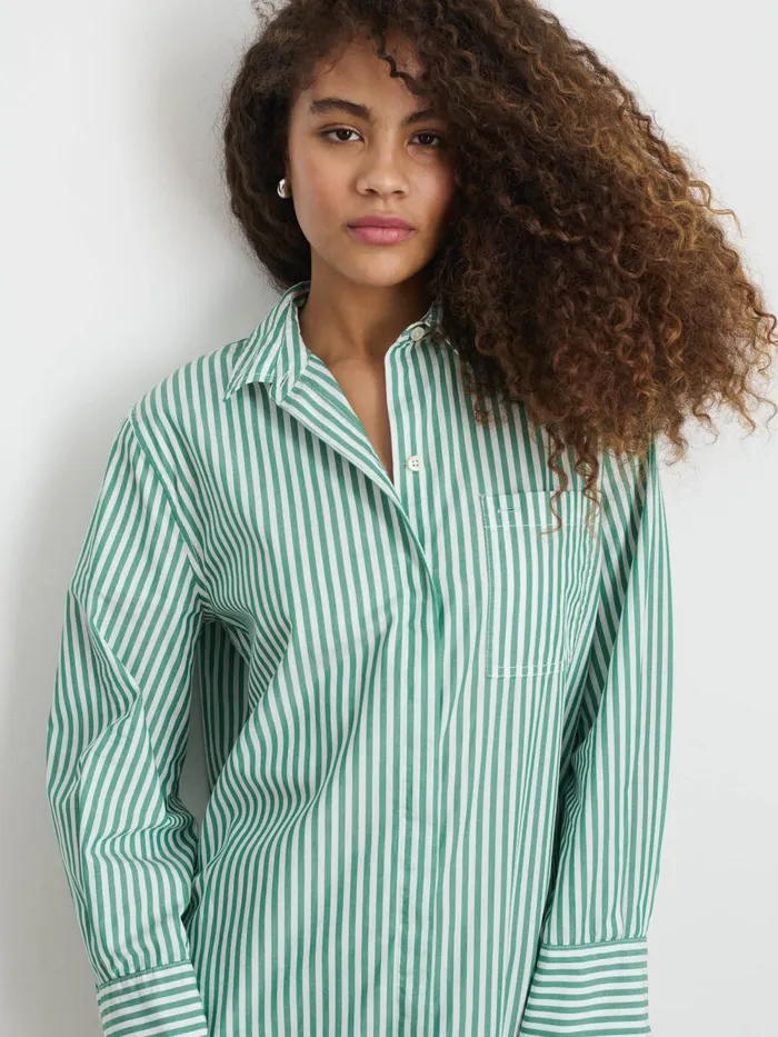 Alex Mill Dresses Skirts Women Belle Shirt Dress In Striped Cotton Poplin Greenwhite