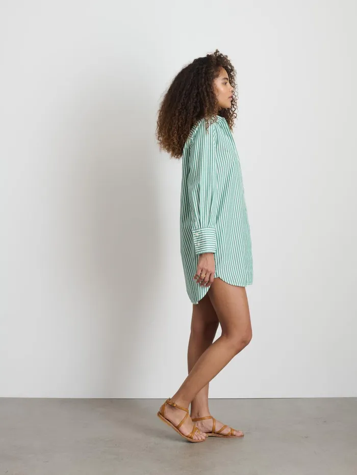 Alex Mill Dresses Skirts Women Belle Shirt Dress In Striped Cotton Poplin Greenwhite