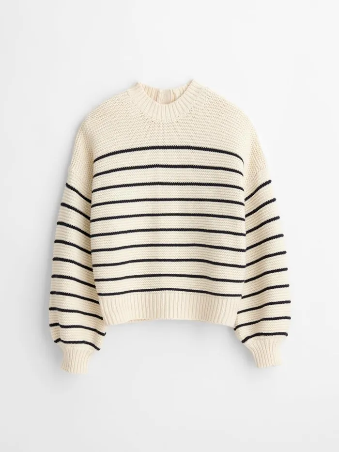 Alex Mill Sweaters Women ButtonBack Crewneck Sweater In Stripe Ivorydark Navy