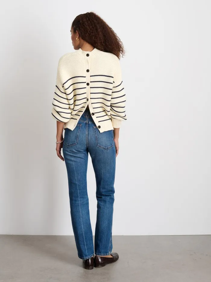 Alex Mill Sweaters Women ButtonBack Crewneck Sweater In Stripe Ivorydark Navy