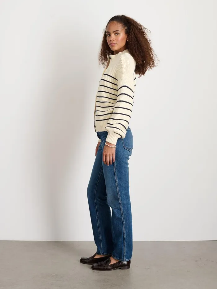 Alex Mill Sweaters Women ButtonBack Crewneck Sweater In Stripe Ivorydark Navy