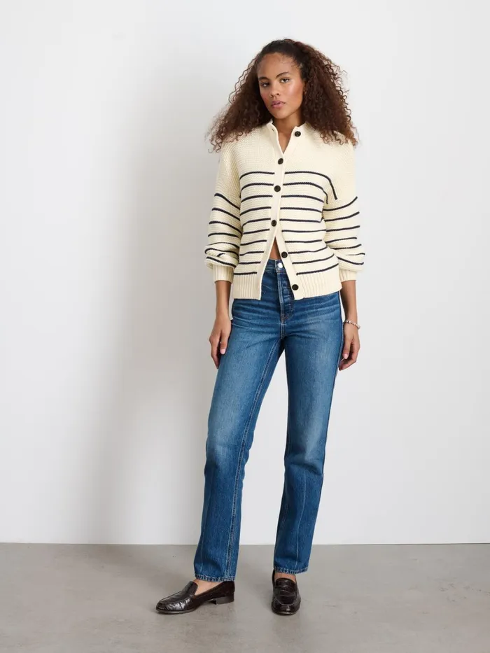 Alex Mill Sweaters Women ButtonBack Crewneck Sweater In Stripe Ivorydark Navy