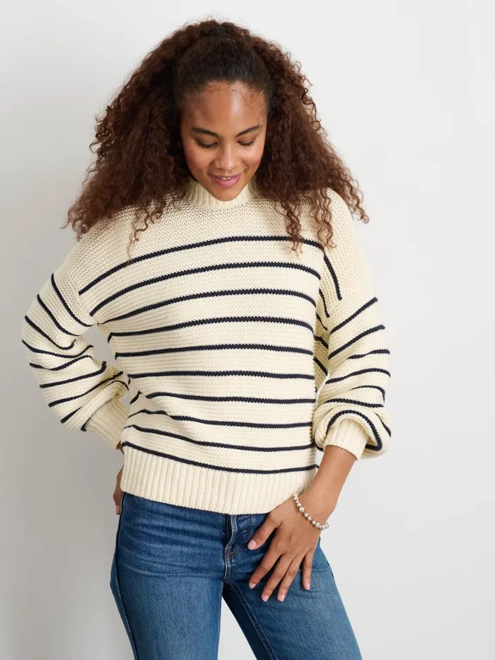 Alex Mill Sweaters Women ButtonBack Crewneck Sweater In Stripe Ivorydark Navy