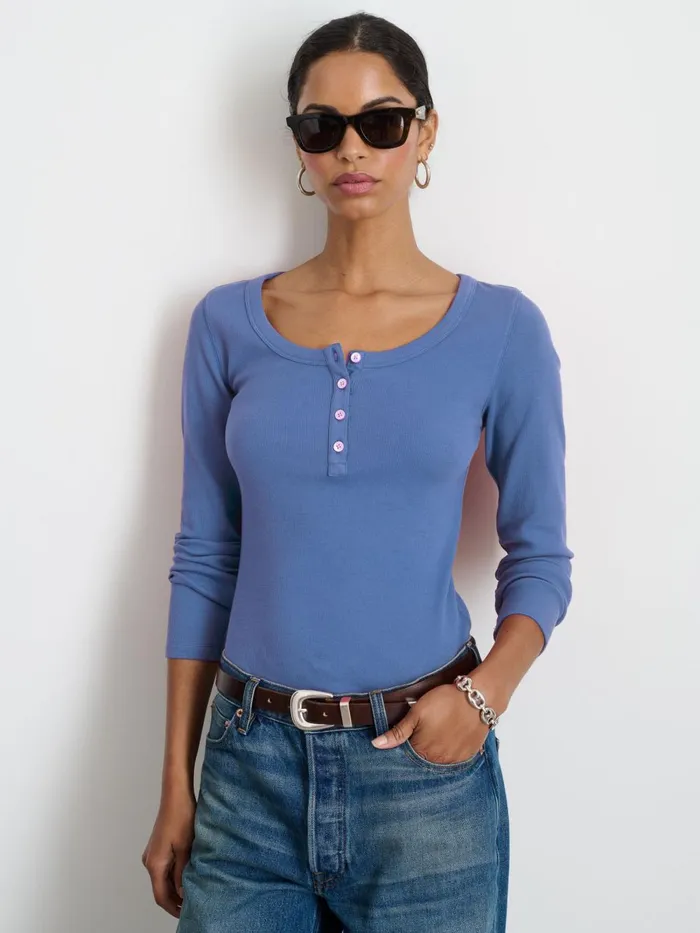 Alex Mill Tees Tanks Women Everyday Ribbed Henley Wild Blueberry Alex Mill Tees Tanks Women Everyday Ribbed Henley Wild Blueberry