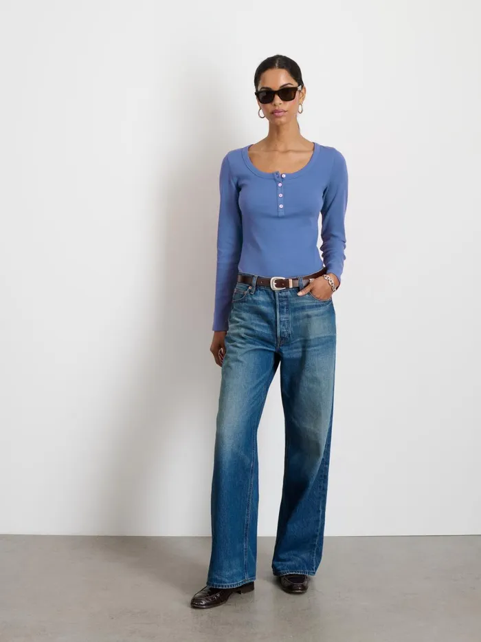 Alex Mill Tees Tanks Women Everyday Ribbed Henley Wild Blueberry Alex Mill Tees Tanks Women Everyday Ribbed Henley Wild Blueberry