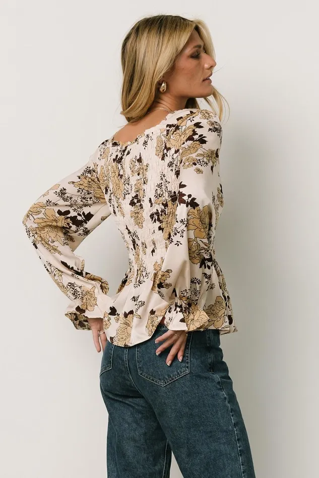 Baltic Born Blouses Shirts Women Topanga Smocked Top Taupe Floral Baltic Born Blouses Shirts Women Topanga Smocked Top Taupe Floral