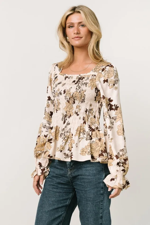 Baltic Born Blouses Shirts Women Topanga Smocked Top Taupe Floral Baltic Born Blouses Shirts Women Topanga Smocked Top Taupe Floral