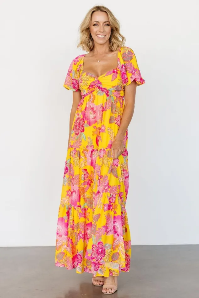 Baltic Born Bump Friendly Women Darla Maxi Dress Yellow Pink Floral