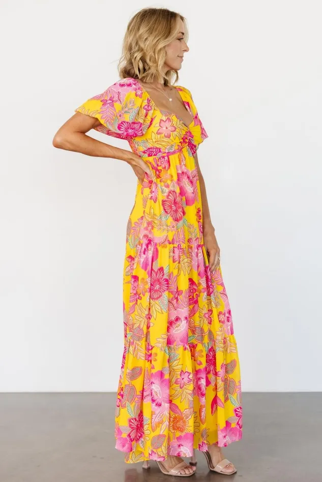 Baltic Born Bump Friendly Women Darla Maxi Dress Yellow Pink Floral Baltic Born Bump Friendly Women Darla Maxi Dress Yellow Pink Floral