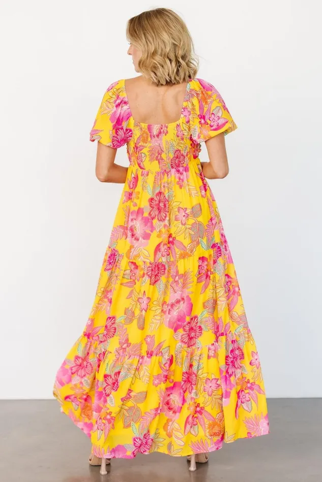Baltic Born Bump Friendly Women Darla Maxi Dress Yellow Pink Floral Baltic Born Bump Friendly Women Darla Maxi Dress Yellow Pink Floral