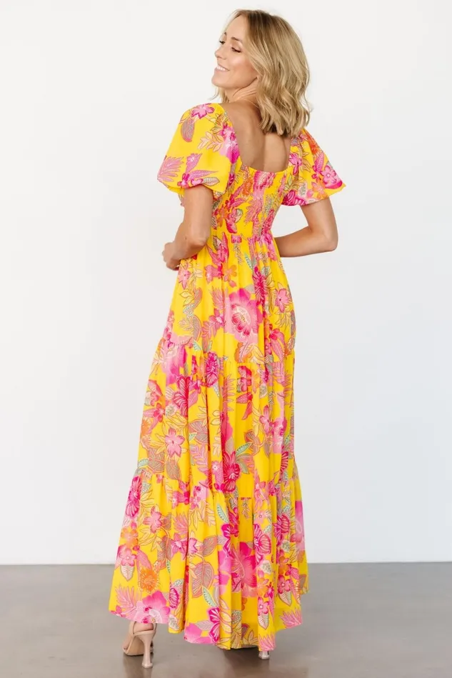 Baltic Born Bump Friendly Women Darla Maxi Dress Yellow Pink Floral Baltic Born Bump Friendly Women Darla Maxi Dress Yellow Pink Floral