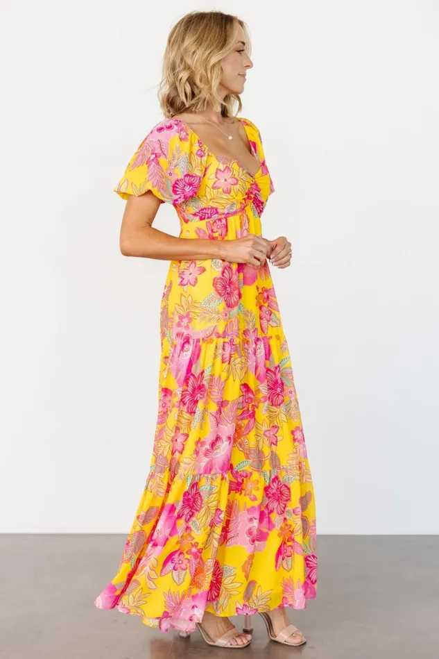 Baltic Born Bump Friendly Women Darla Maxi Dress Yellow Pink Floral Baltic Born Bump Friendly Women Darla Maxi Dress Yellow Pink Floral