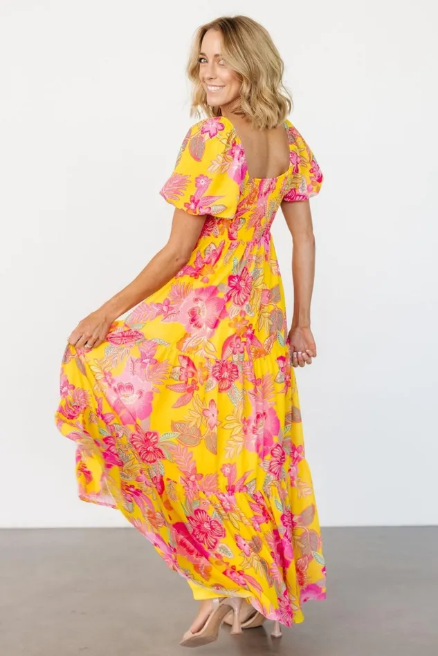 Baltic Born Bump Friendly Women Darla Maxi Dress Yellow Pink Floral Baltic Born Bump Friendly Women Darla Maxi Dress Yellow Pink Floral