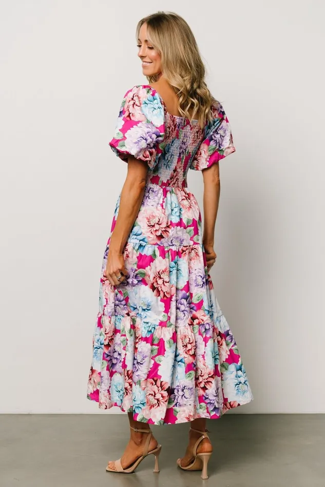 Baltic Born Bump Friendly Women Iva Puff Sleeve Midi Dress Fuchsia Multi Floral Baltic Born Bump Friendly Women Iva Puff Sleeve Midi Dress Fuchsia Multi Floral