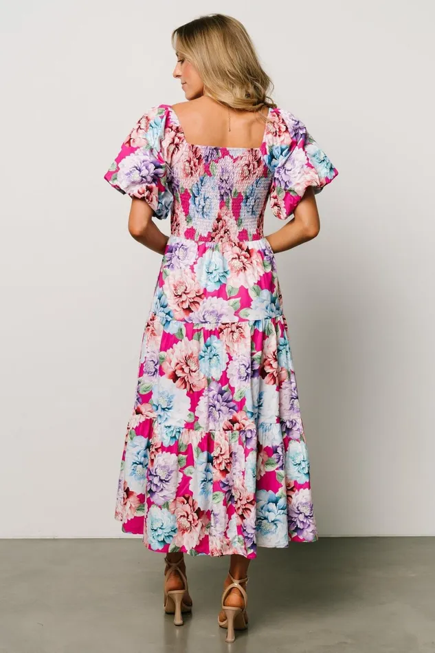 Baltic Born Bump Friendly Women Iva Puff Sleeve Midi Dress Fuchsia Multi Floral Baltic Born Bump Friendly Women Iva Puff Sleeve Midi Dress Fuchsia Multi Floral